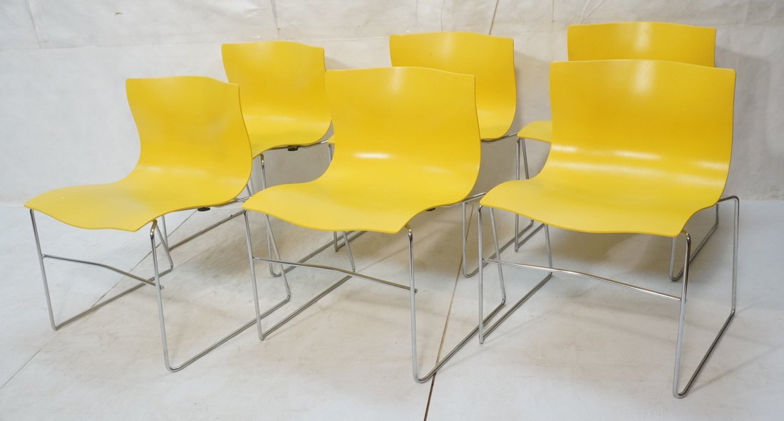 Set 6 KNOLL by VIGNELLI Yellow Molded Dining Chai (1 of 10)