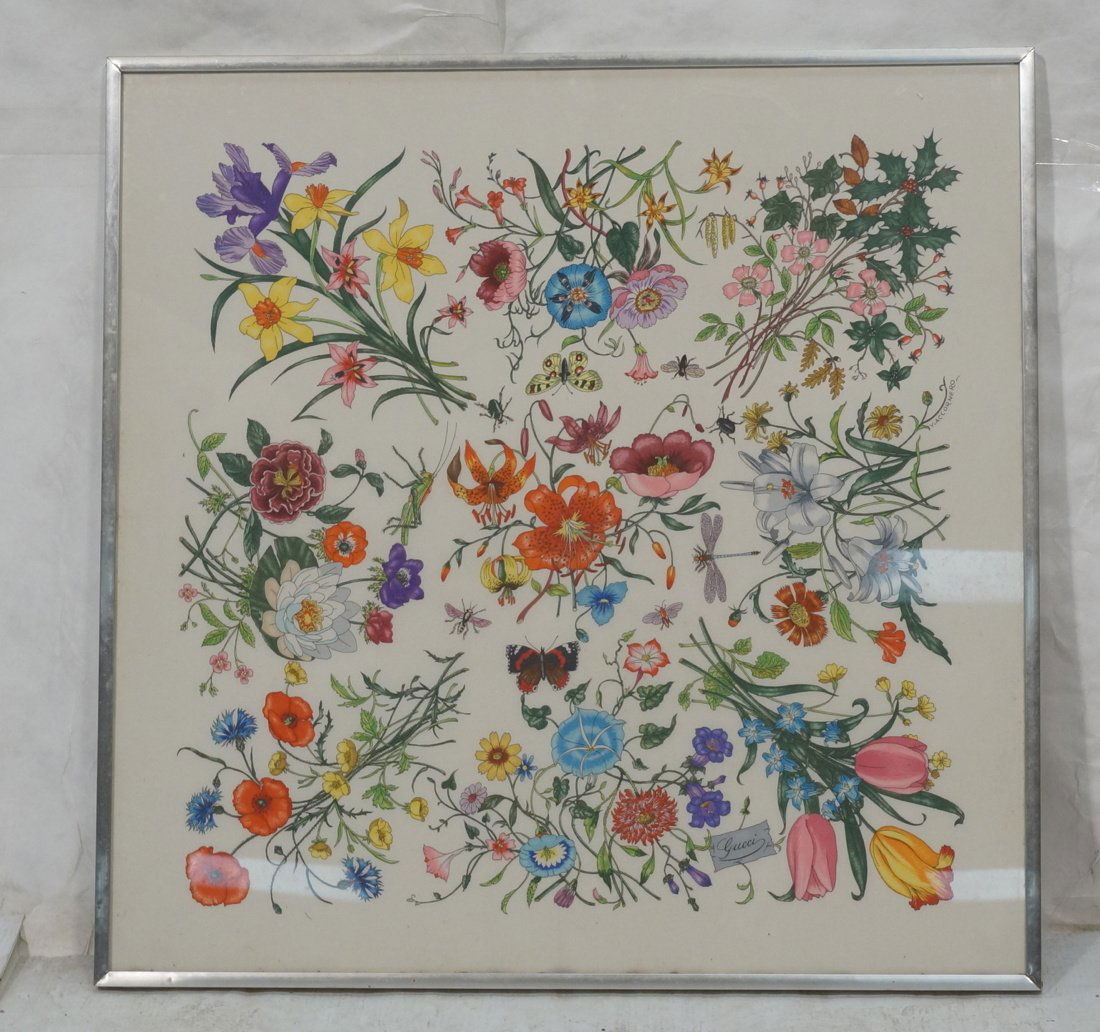 Framed Gucci Print on Fabric. Possibly a Scarf. (1 of 9)