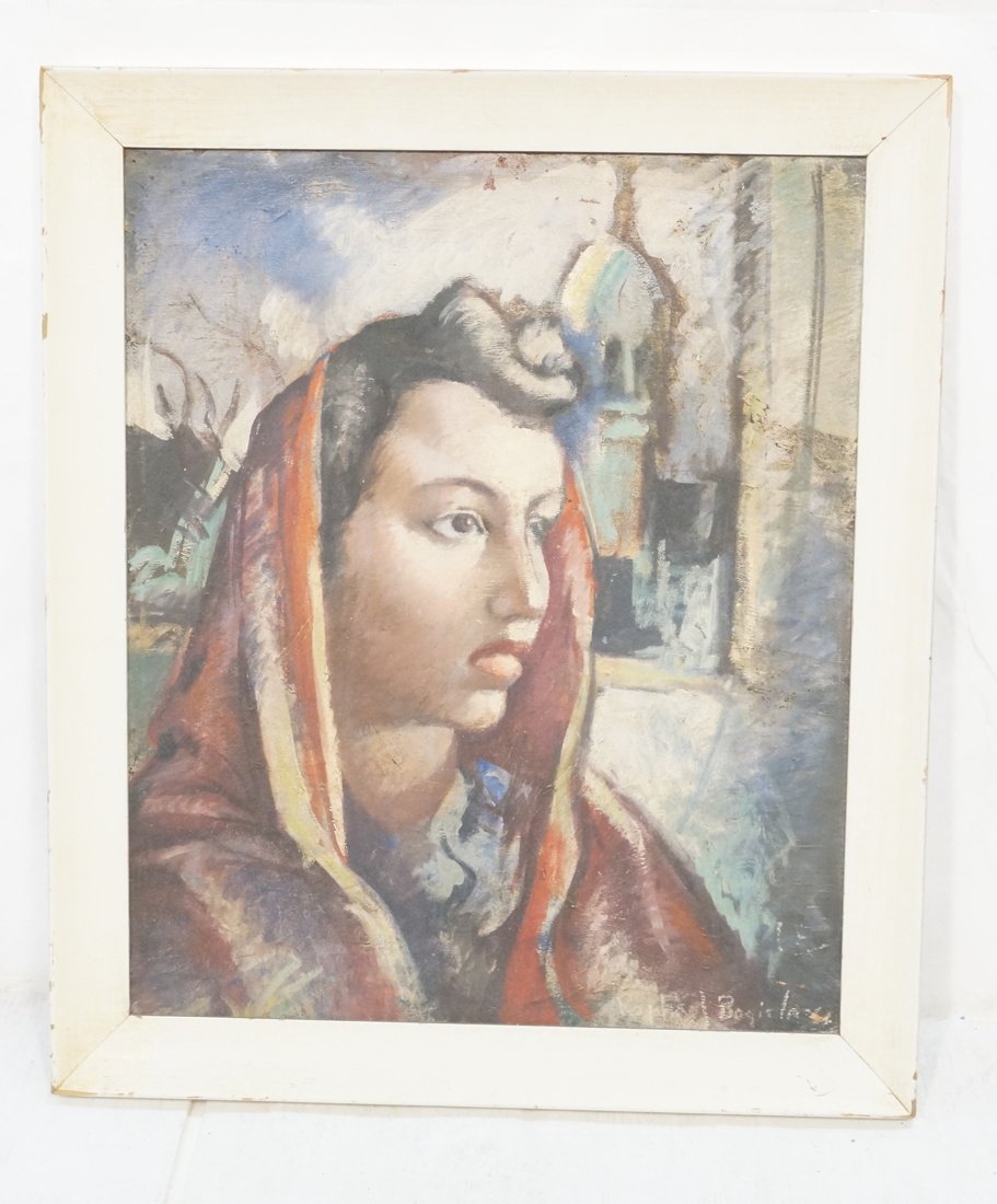 Oil Painting Portrait of Woman. RAPHAEL BOGISLa??: Oil Painting Portrait of Woman. RAPHAEL BOGISLa?? Woman with red shawl covering head. Signed.-- Dimensions: Image Size: H: 23.5 inches: W: 19.25 inches ---