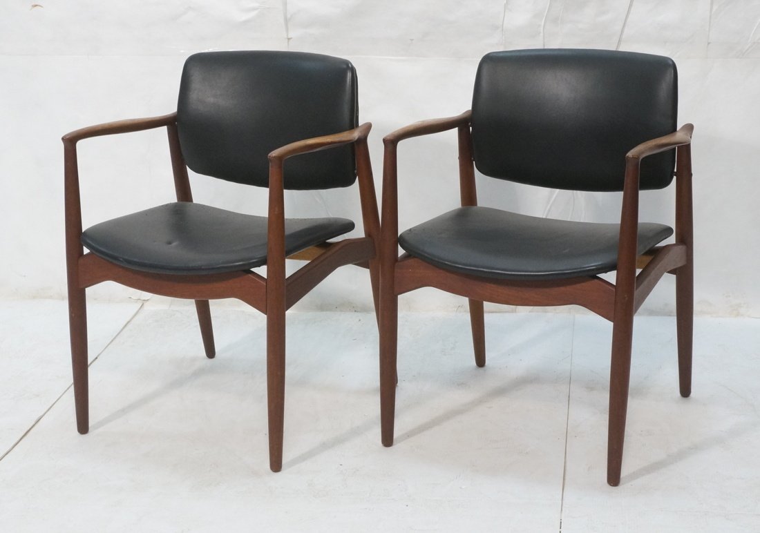 Pr ORUM Danish Modern Teak Arm Side Chairs. Black (1 of 10)