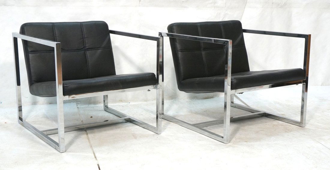 Pr Square Chrome Frame Leather Lounge Chairs. Squ (1 of 8)