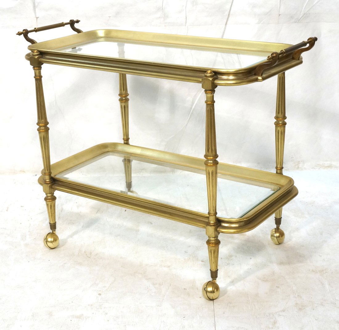 Large two level Rolling Bar Tea Cart. Gilt Wood C (1 of 8)