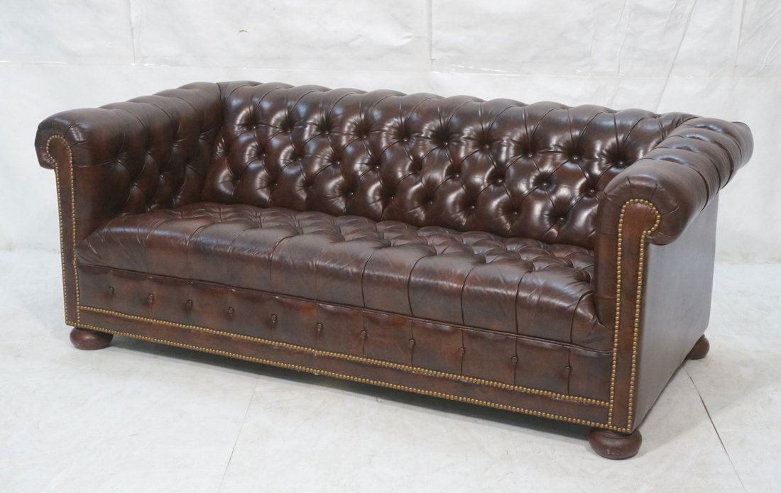 Brown Leather Chesterfield Sofa Couch. Wood bun f (1 of 10)