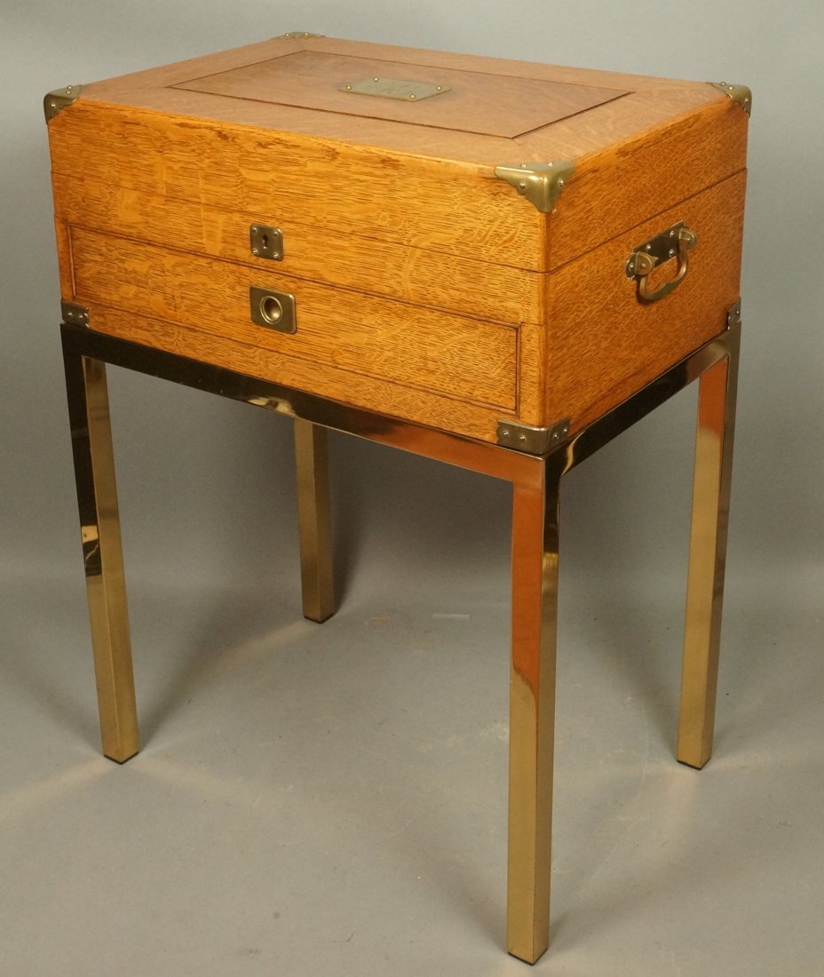 Antique Oak & Brass Box on Legs. Flip up top and (1 of 8)