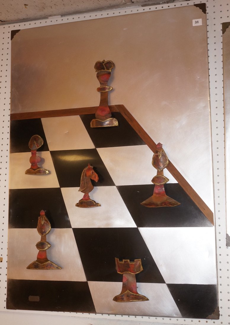 KOVACS Metal 3D Wall Sculpture. CHESS. Signed &: KOVACS Metal 3D Wall Sculpture. CHESS. Signed & dated 1976. -- Dimensions: H: 46 inches: W: 32 inches ---