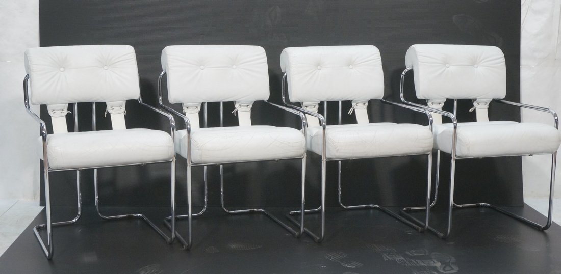 Set 4 PACE Tubular Chrome Dining Chairs. White Le (1 of 10)