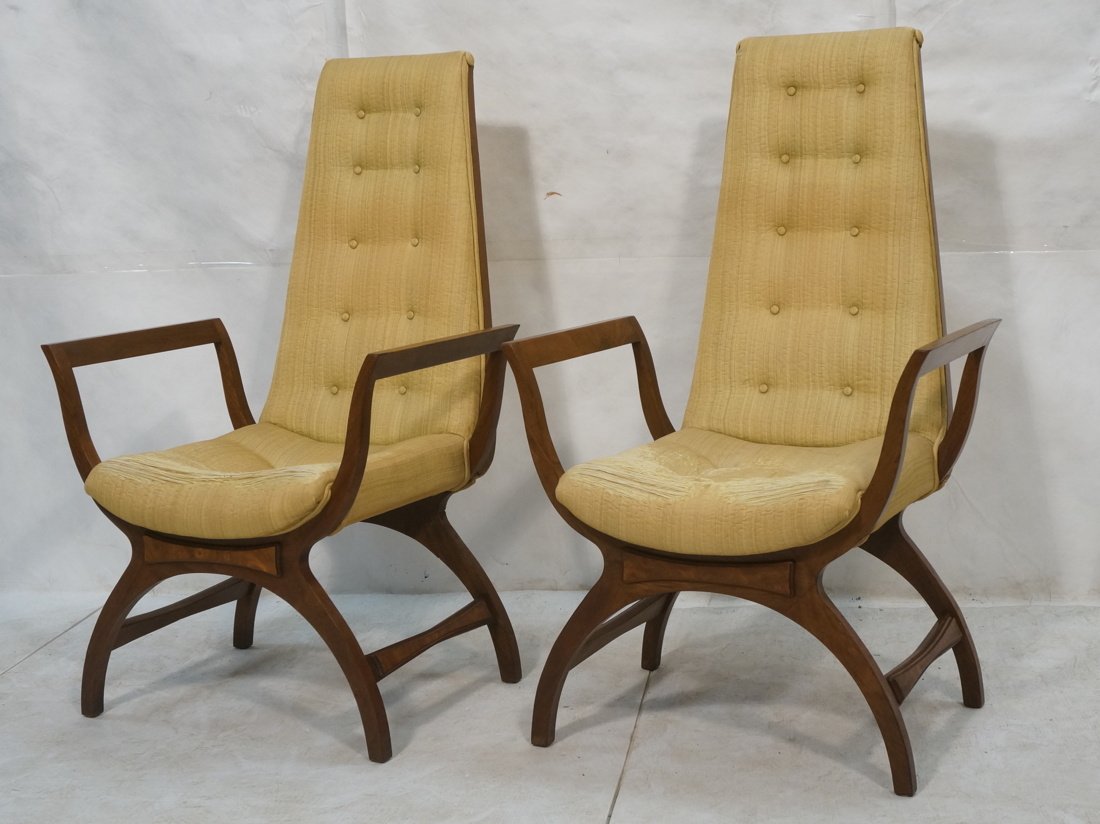 Pr Burl Wood Designer Tall Tapered Back Chairs. B (1 of 9)