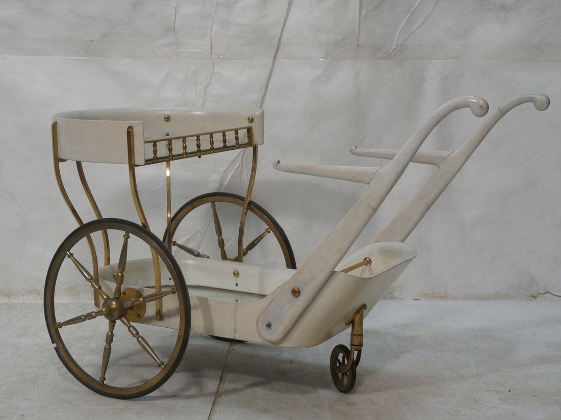 ALDO TURA style White Rolling Bar Cart. Brass Whe (1 of 10)