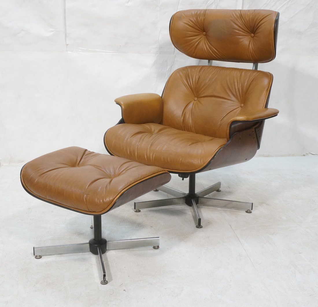 Eames style Lounge Chair & Ottoman. Brown Leather (1 of 10)