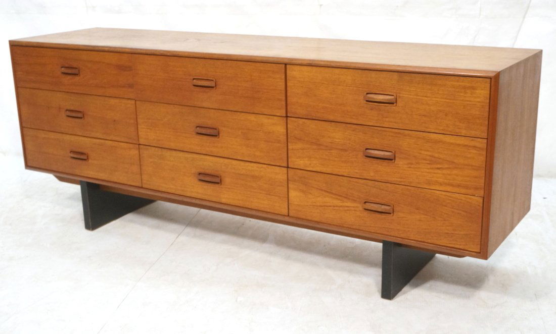 Danish Modern Teak 9 Drawer Credenza. Raised on B (1 of 8)