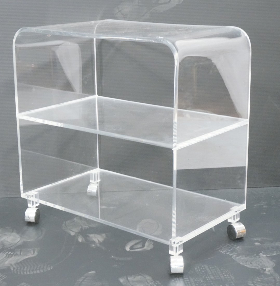 Lucite Modernist Rolling Cart. Chrome Wheels. Cen (1 of 9)