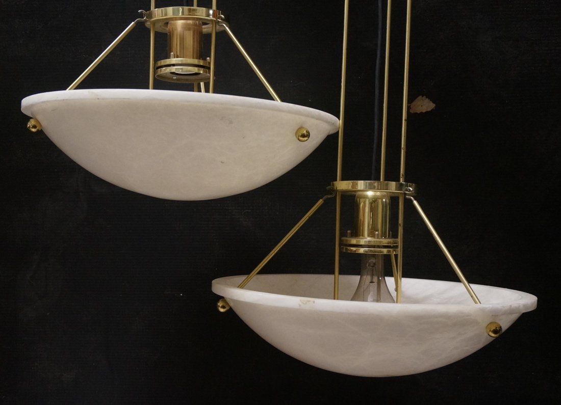 Pr LIGHTOLIER Alabaster Saucer & Brass Hanging Li (1 of 6)