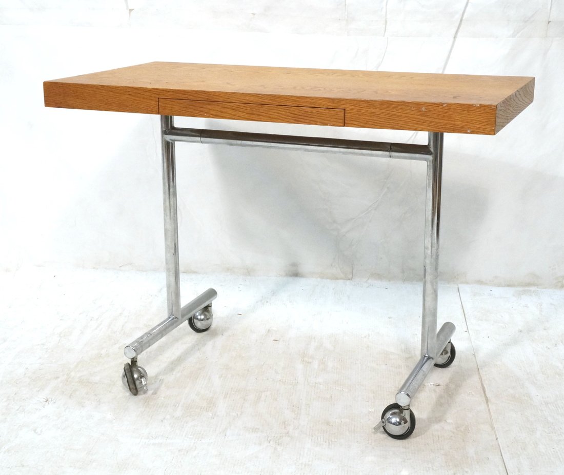 STENDIG Rolling Portable Oak Desk Table. Chrome l (1 of 9)