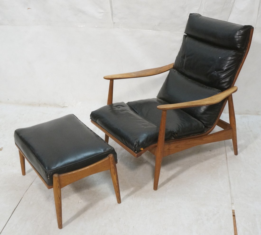 Modern Lounge Chair & Ottoman. Black vinyl. Open (1 of 10)