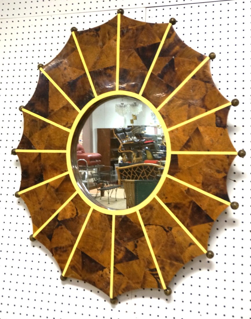 Designer Starburst Wall Mirror. Dark wood faux fi (1 of 9)