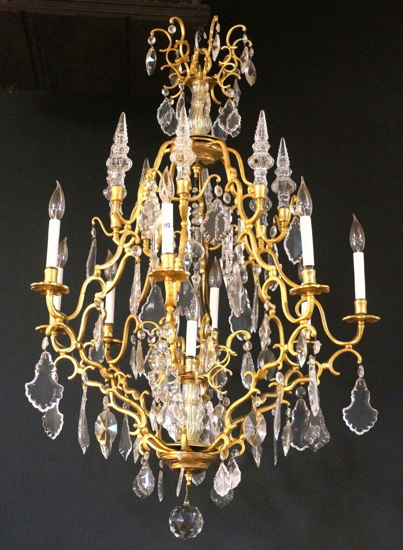 Large Gilt Metal Fancy Crystal Chandelier. Large (1 of 9)