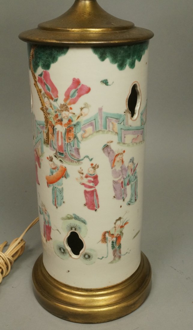 Asian Soft Paste Porcelain Table Lamp.  Enamel de (1 of 8)