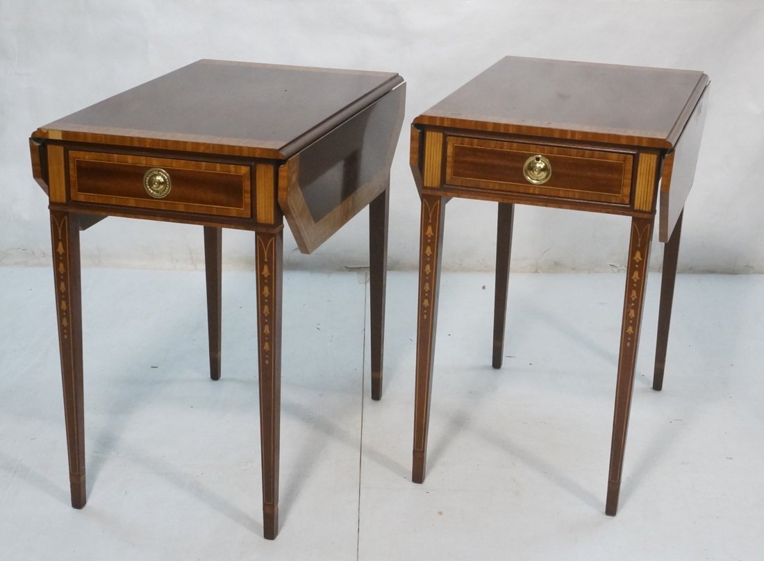 Pair of Banded Pembroke Side Tables.  Inlaid Bell (1 of 9)