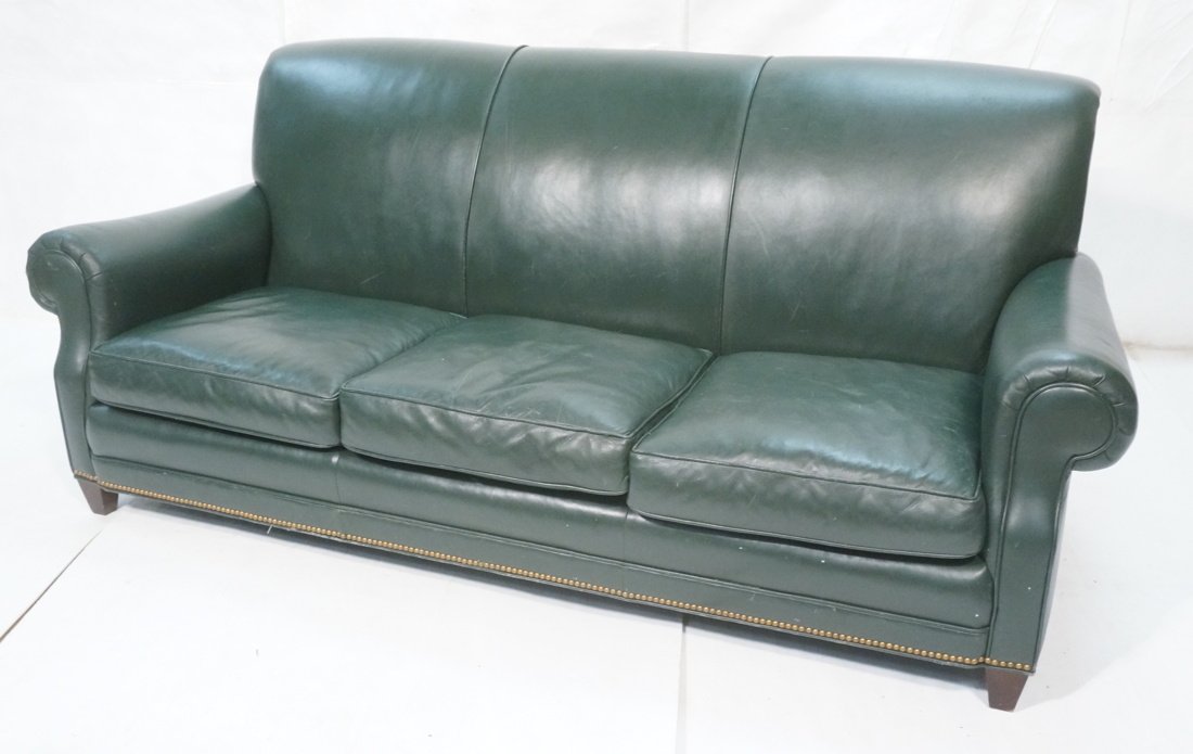 Green Brunschwig and Fils Leather Sofa Couch. Sar (1 of 9)