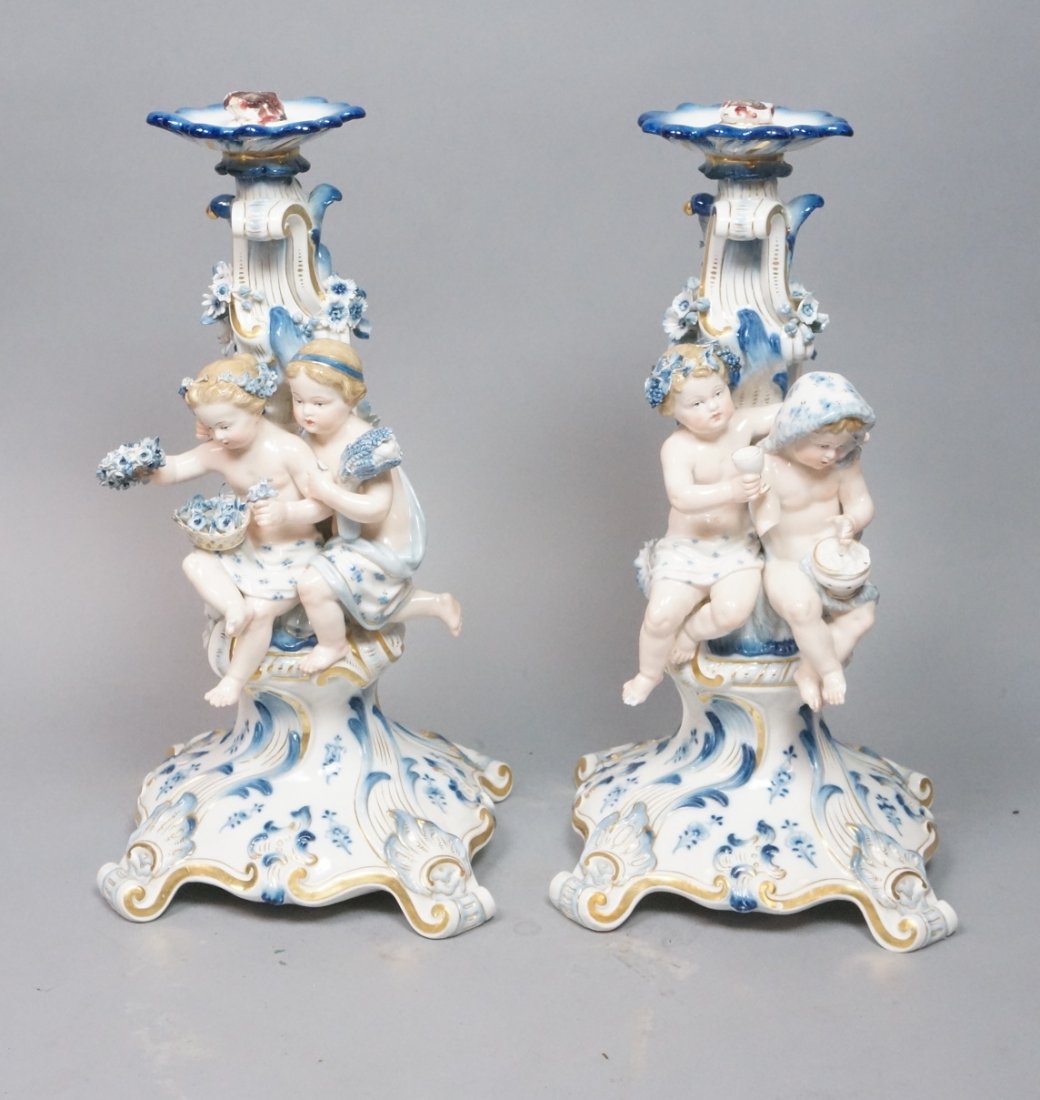 Pair Meissen Porcelain Figural Candle Sticks. (1 of 10)