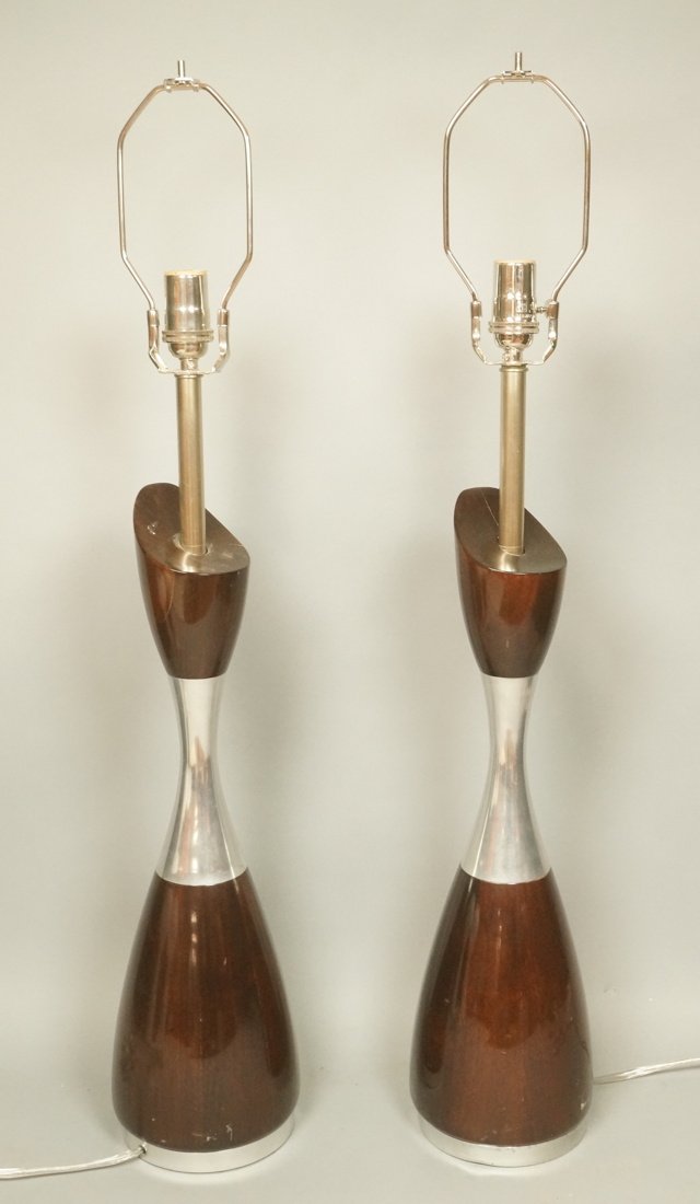 Pr Modernist Aluminum  & Wood Table Lamps. Alumin (1 of 10)