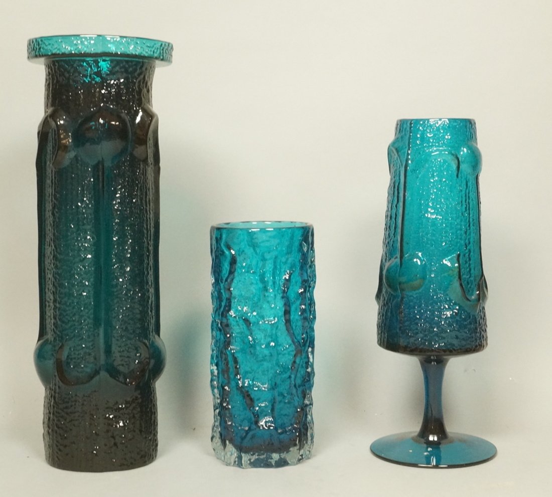 Lot 3pc Modernist Turquoise Art Glass. Three text (1 of 7)
