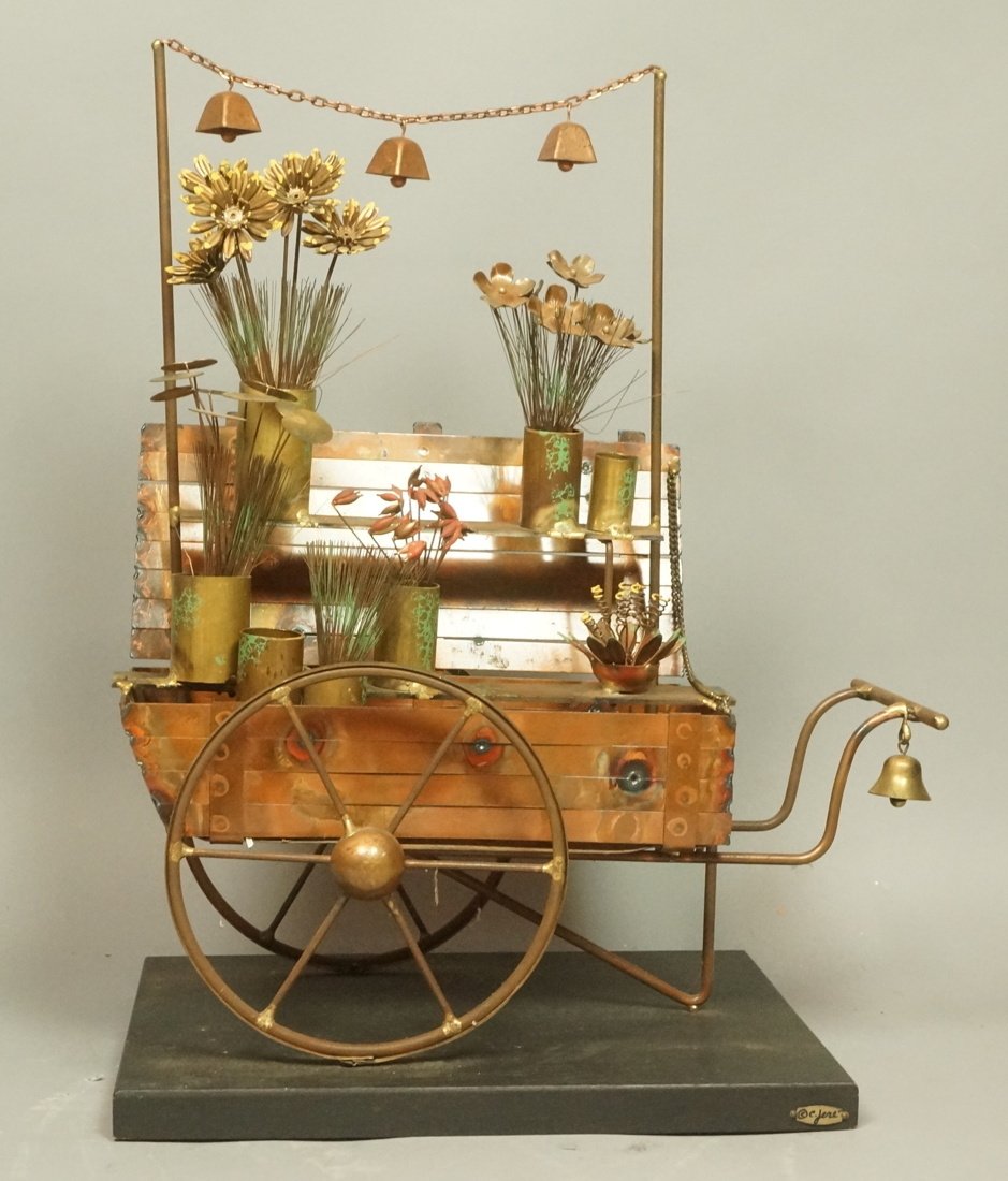 C JERE Mixed Metals Floor Cart Sculpture. Flower (1 of 9)