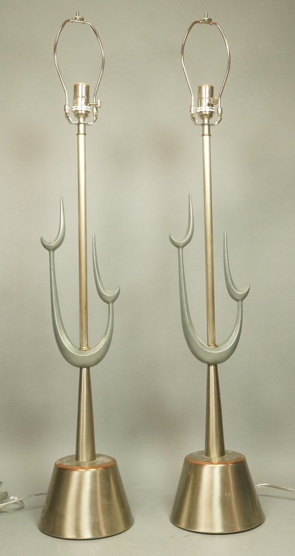 Pr Mixed Metals Modernist Table Lamps. Graphic Fo (1 of 10)