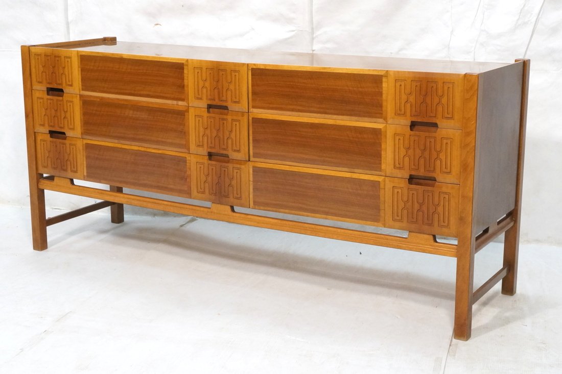 EDMUND SPENCE Six Drawer Dresser Credenza. Decora: EDMUND SPENCE Six Drawer Dresser Credenza. Decorative element drawer trim on two tone drawers. Swedish Modern.-- Dimensions: H: 33 inches: W: 71.25 inches: D: 20 inches ---