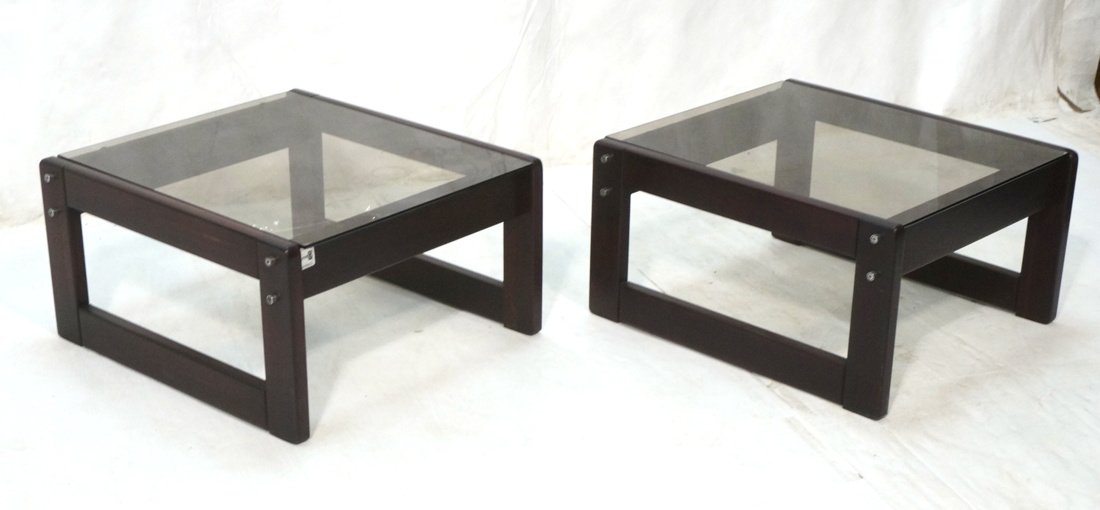 Pr LAFER Rosewood Brazil Coffee Tables. Smoked Gl (1 of 7)