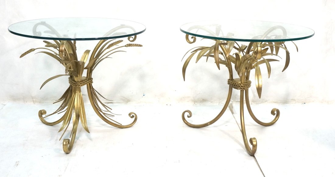Pr Wheat Sheaf Glass Top Side Tables. Contemporar (1 of 9)