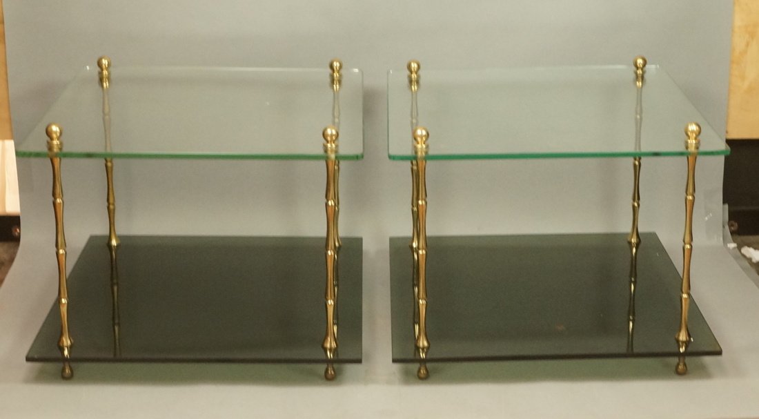 Pr Brass Faux Bamboo Side Tables. Glass Top over (1 of 8)