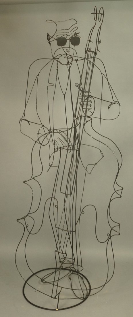 Signed Black Wire Large Bass Player Sculpture. Mu (1 of 10)