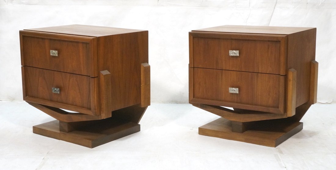 Pr Two Drawer Modernist Night Stands. Raised on " (1 of 10)