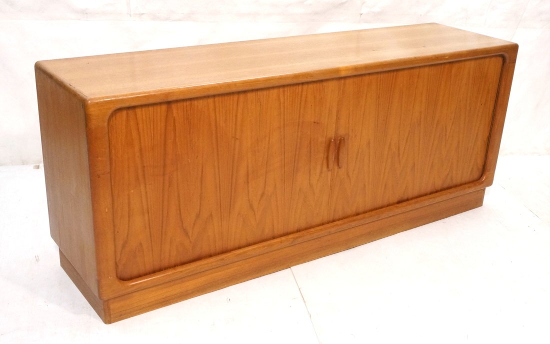 Danish Teak Tambour Door Credenza. Rounded corner: Danish Teak Tambour Door Credenza. Rounded corners and edges. -- Dimensions: H: 31 inches: W: 74 inches: D: 19.5 inches ---