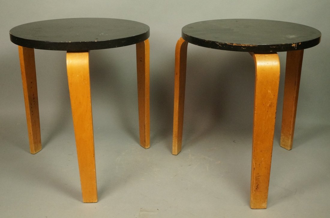 Pr ALVAR AALTO Stack Tables Stools. Blond legs wi (1 of 7)