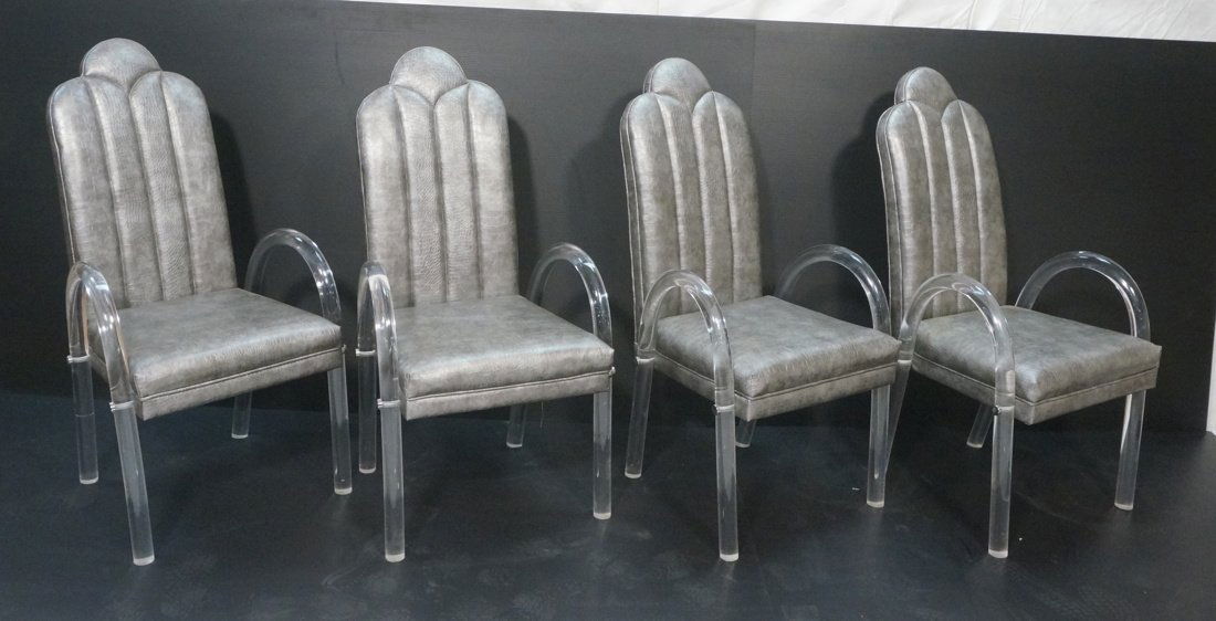 Set 4 Lucite Tube Arched Arm Side Chairs. Pace St (1 of 9)