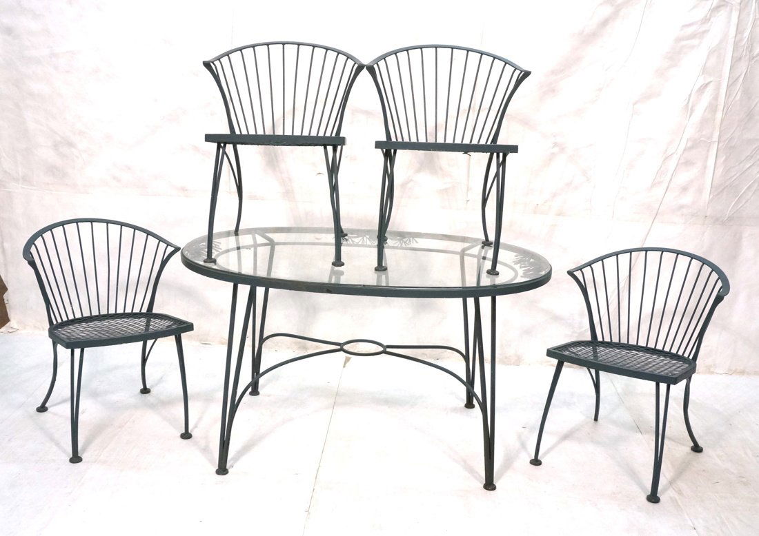 Outdoor Iron Dining Table & 4 Chairs. Green paint (1 of 10)