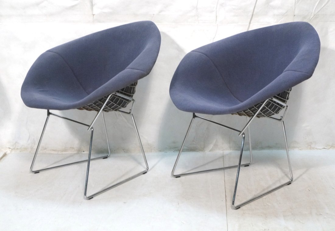 Pr HARRY BERTOIA Diamond Chairs. Blue gray fabric (1 of 10)