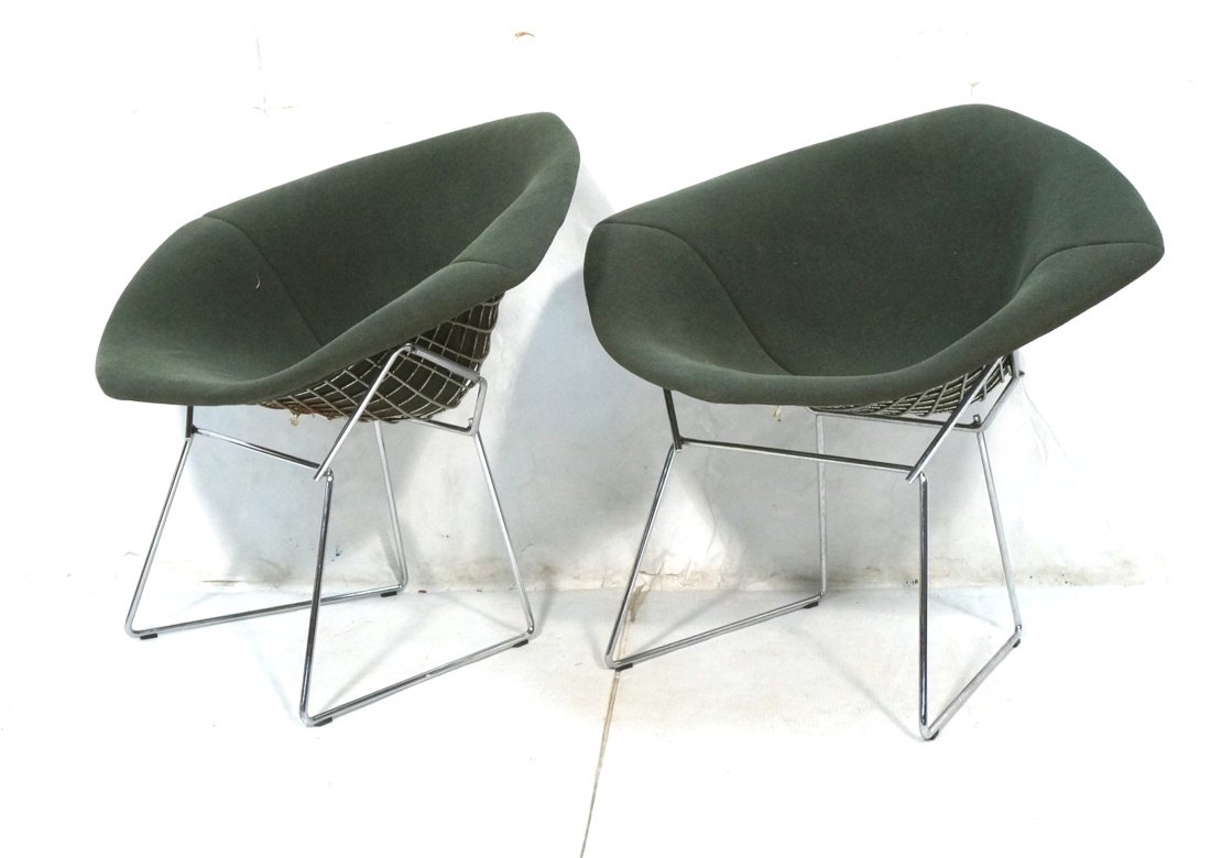 Pr HARRY BERTOIA Diamond Chairs. Green fabric she (1 of 10)