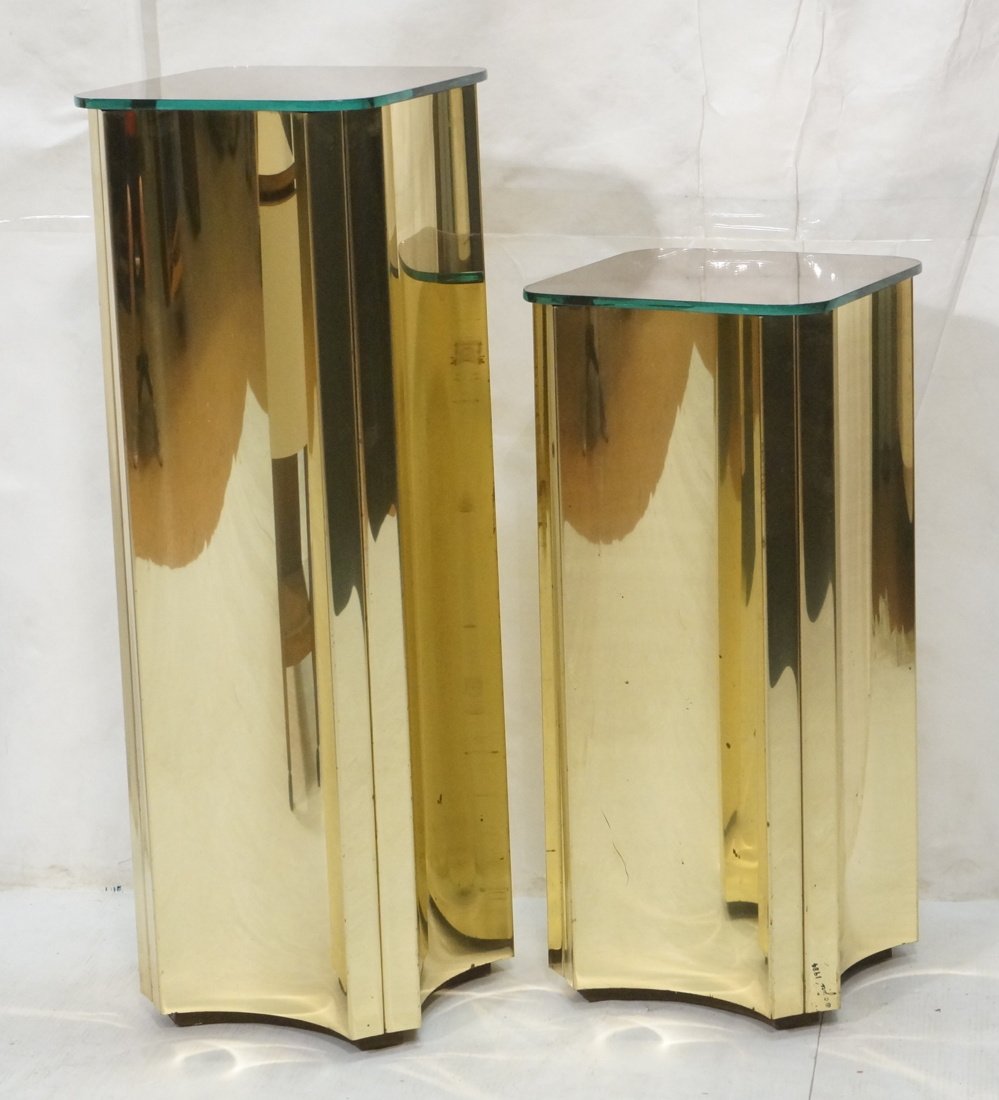 Pr Brass C JERE Pedestals. Four sided. Mirrored t (1 of 9)