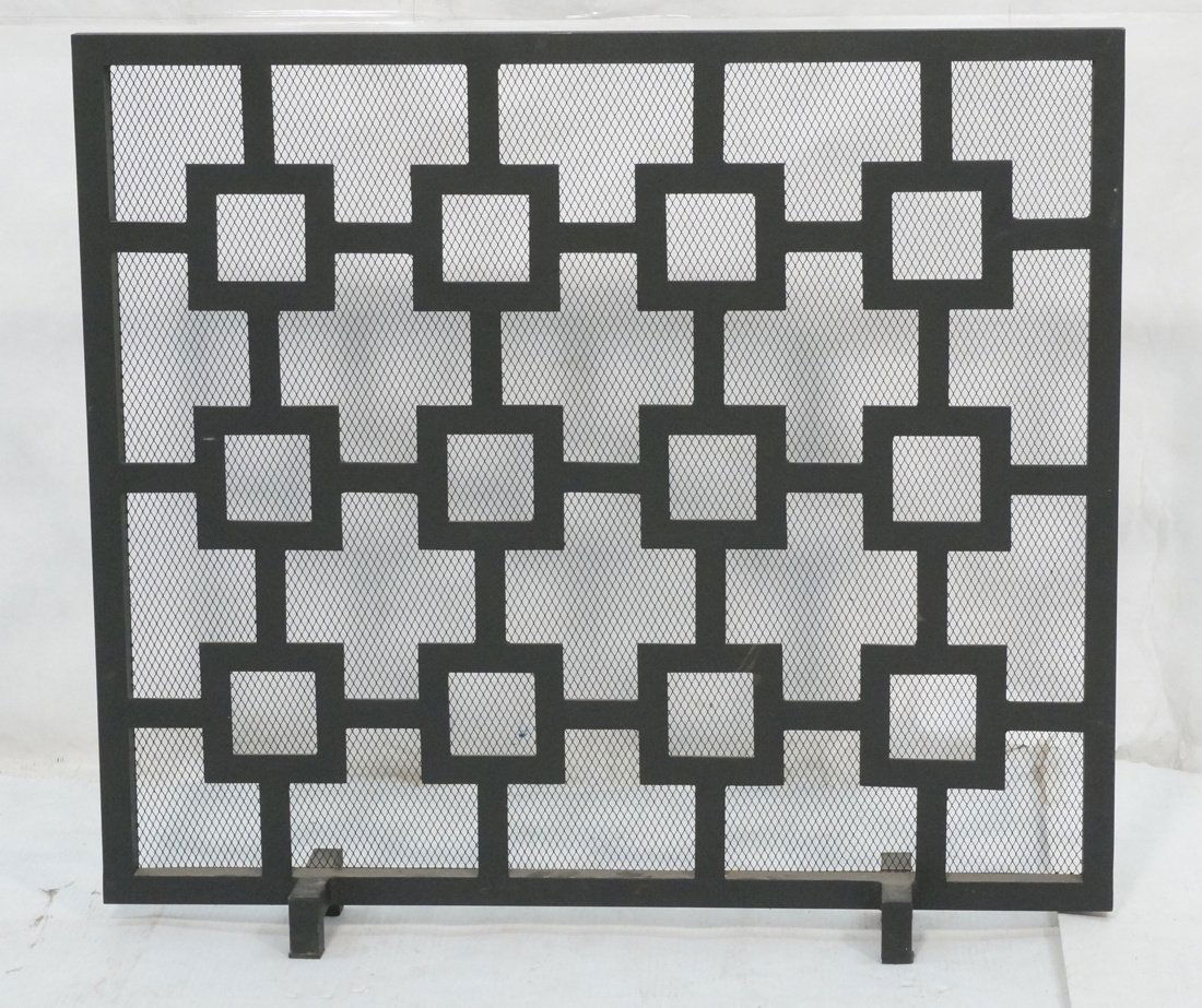 Heavy Iron Modernist Fire Screen. Lattice detail. (1 of 8)