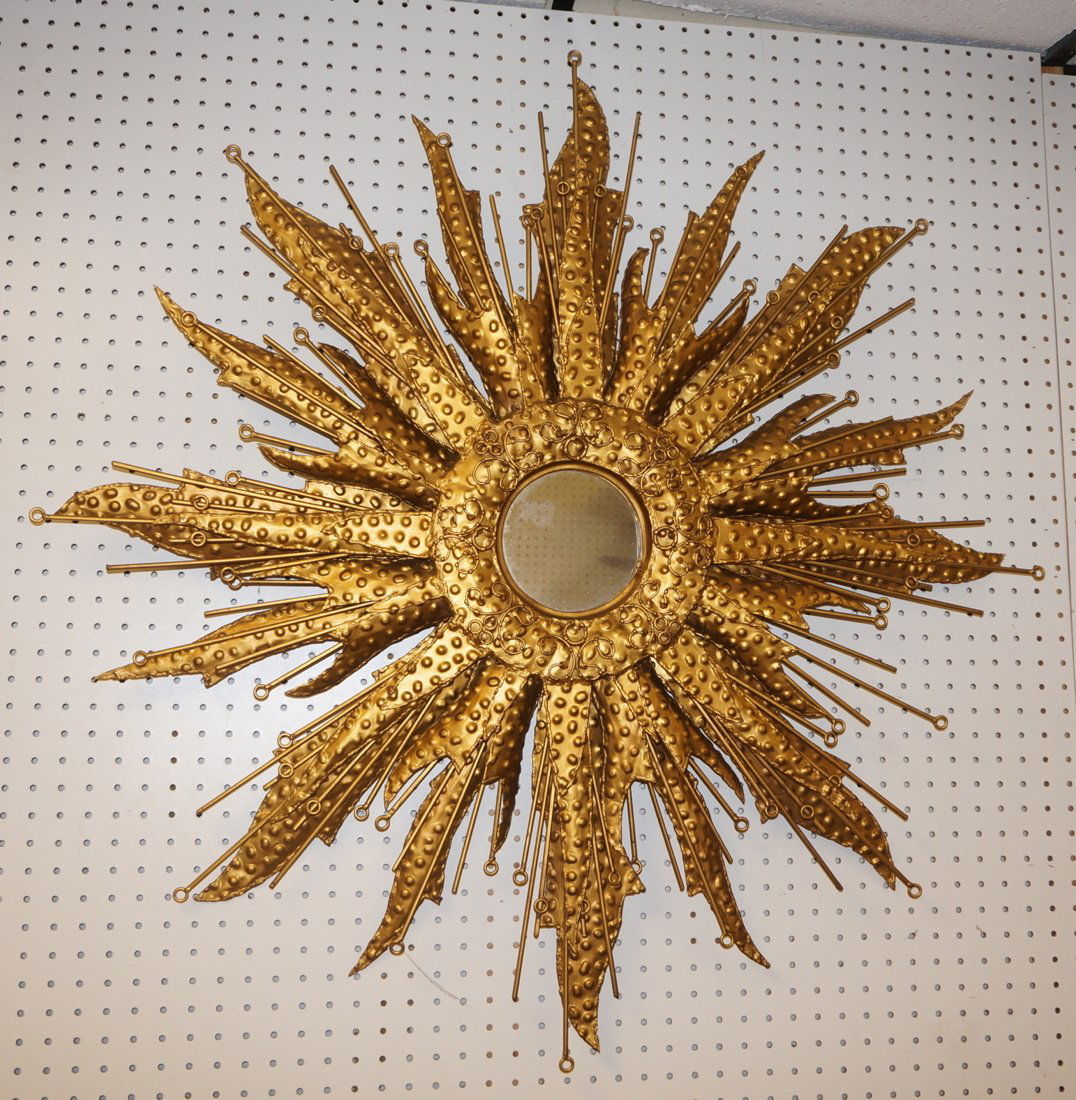 Gilt metal Brutalist Starburst Mirror Wall Hangin (1 of 8)