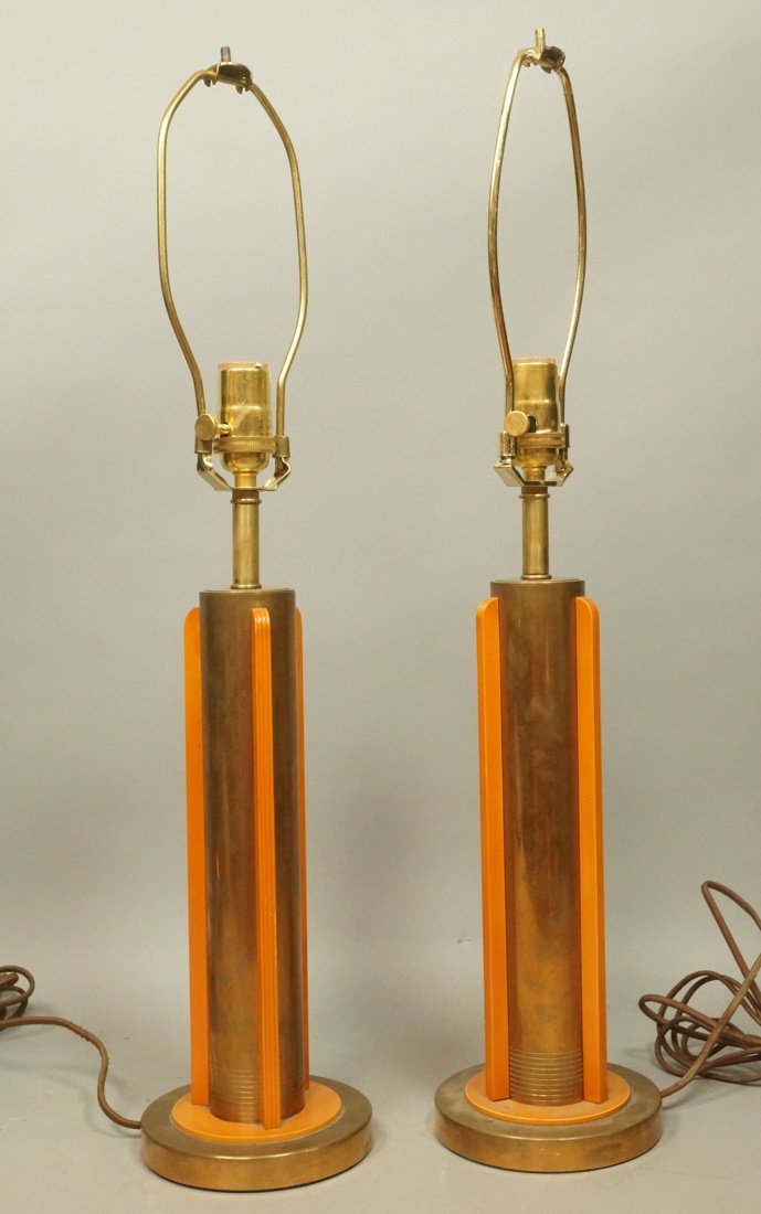 Pr Vintage Butterscotch Bakelite Brass Column Lam (1 of 8)