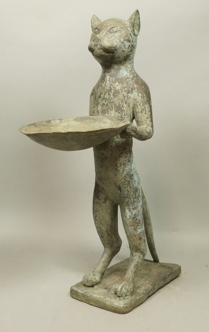 GIACOMETTI Style Standing Cat Sculpture. Verdigri (1 of 9)