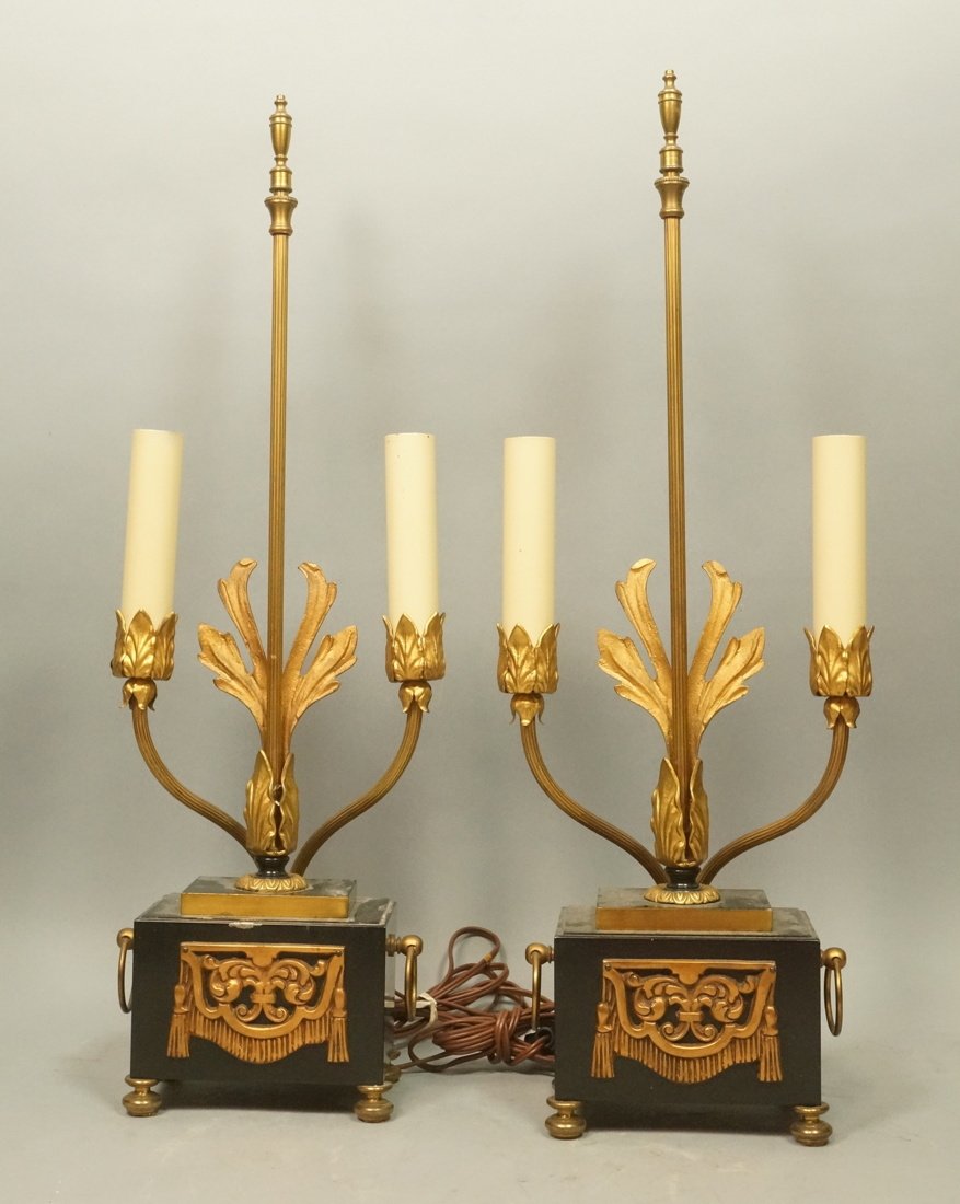 Pr Neo Classical Table Lamps. Black Metal Bases w (1 of 8)