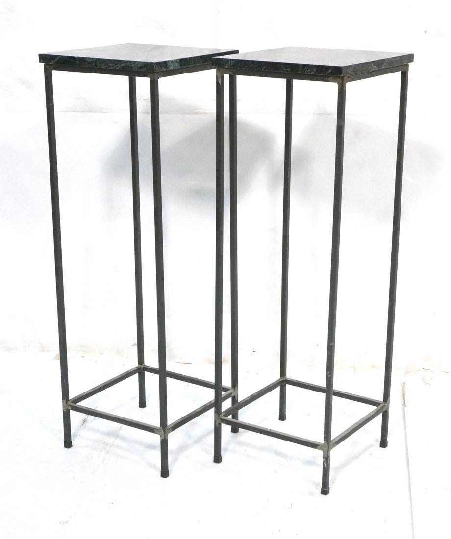 Pr Marble Top Decorator Iron Side Table Pedestal. (1 of 8)