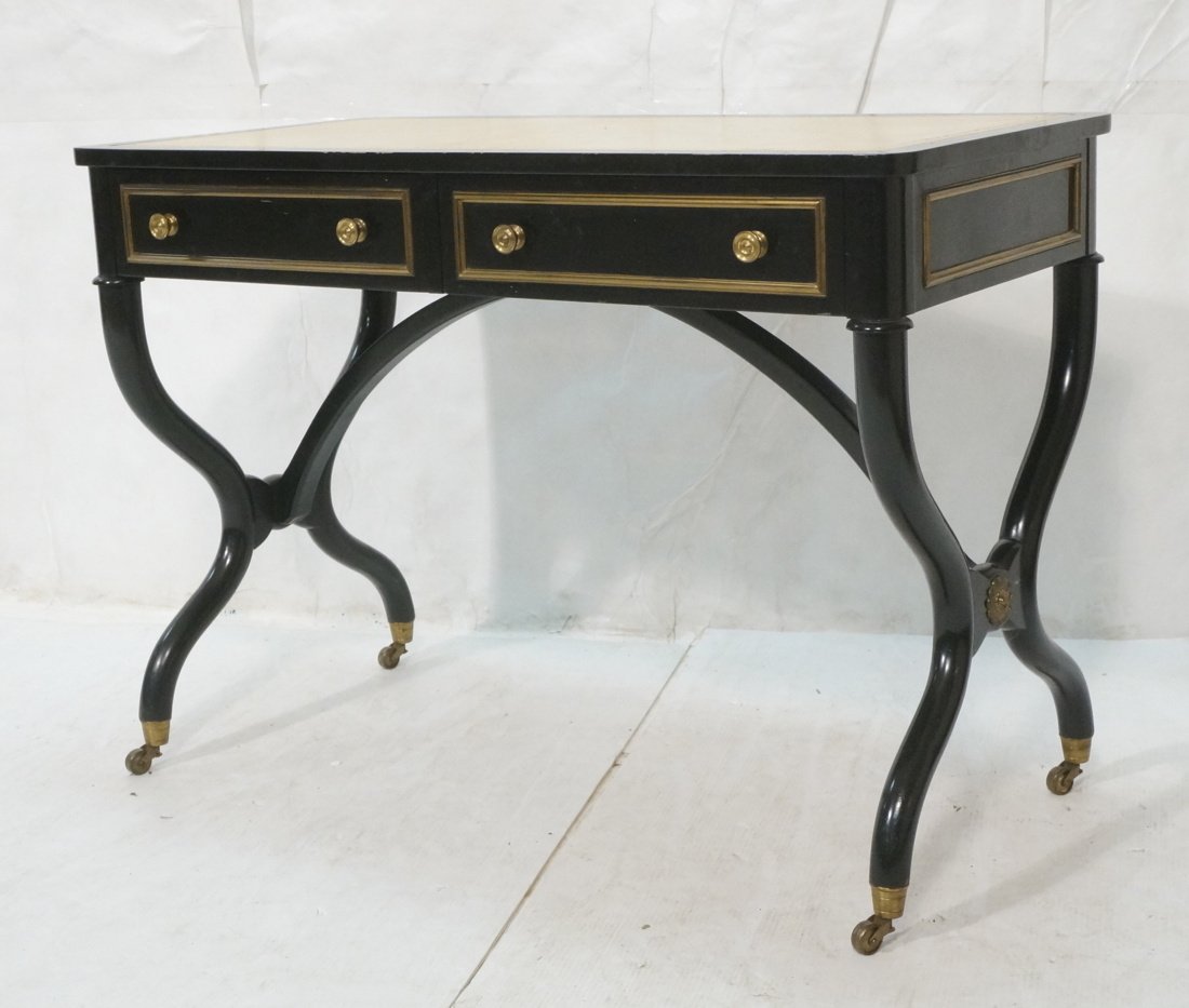 Ebonized Regency style Desk. Tan Leather Top. Bra (1 of 10)