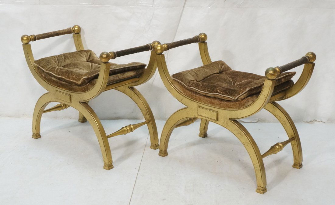 Pr Decorator Stools Benches. Gold painted antique (1 of 8)