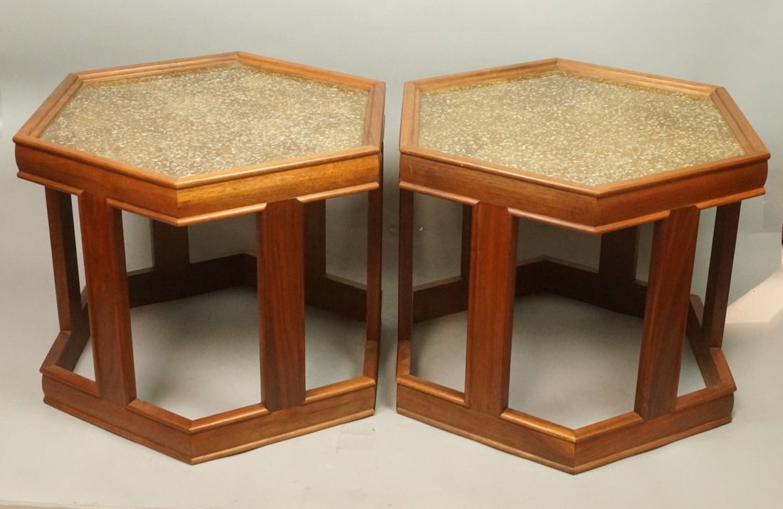 Pr BROWN SALTMAN Hexagonal Low Side Tables. Open (1 of 8)